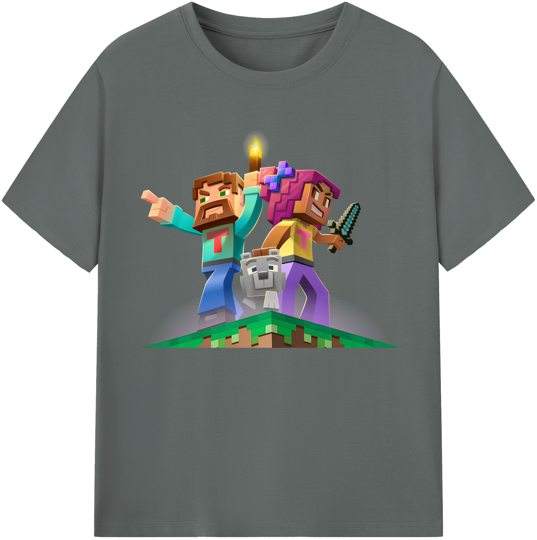 （画像用） マインクラフト ブロックの世界 Minecraft MC Block world 綿100％ メンズ半袖Tシャツ｜肌触りやわらか＆通気性